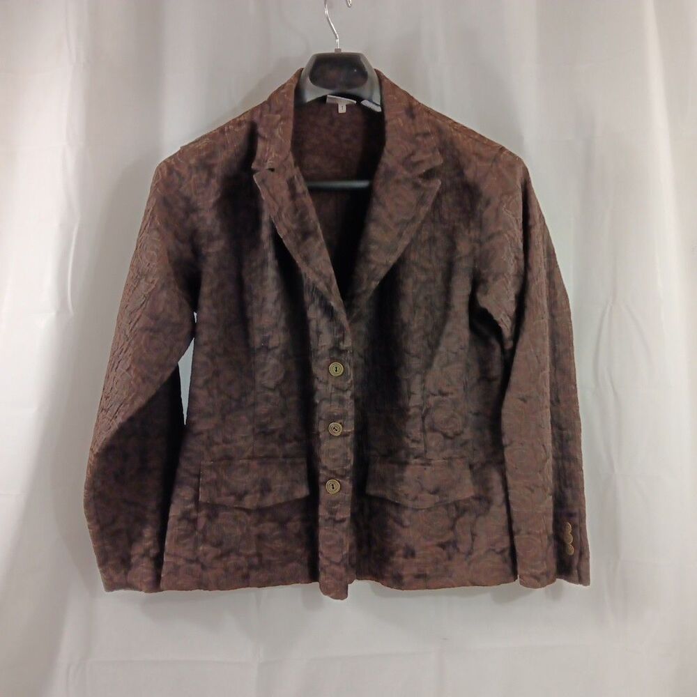 Chico's Blazer Women's Size 2 Brown Embossedfloral Pattern